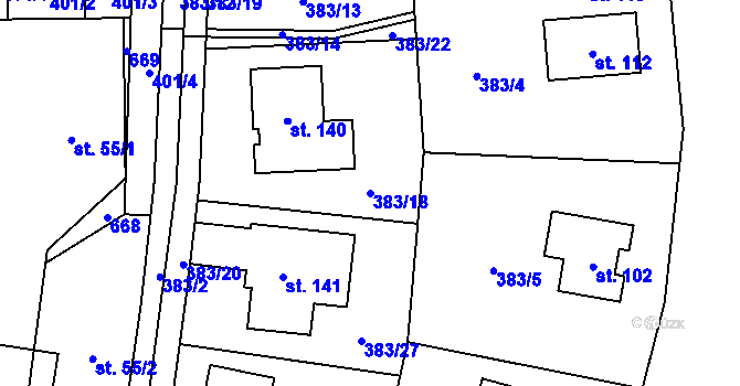 Parcela st. 383/18 v KÚ Branišov u Dubného, Katastrální mapa