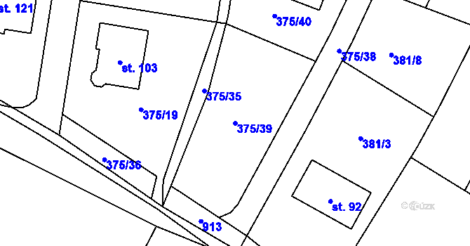 Parcela st. 375/39 v KÚ Branišov u Dubného, Katastrální mapa
