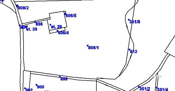 Parcela st. 808/1 v KÚ Branišov u Dubného, Katastrální mapa