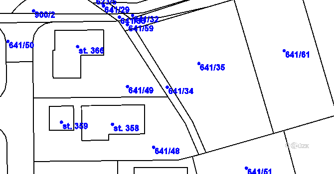 Parcela st. 641/34 v KÚ Dubné, Katastrální mapa