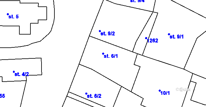 Parcela st. 6/1 v KÚ Dubné, Katastrální mapa