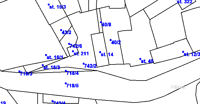 Parcela st. 14 v KÚ Dubné, Katastrální mapa