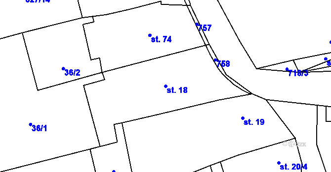 Parcela st. 18 v KÚ Dubné, Katastrální mapa