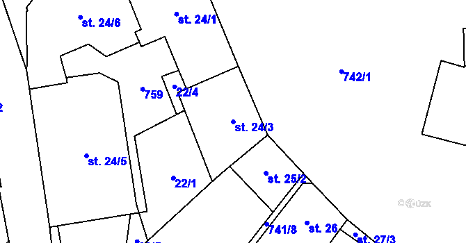 Parcela st. 24/3 v KÚ Dubné, Katastrální mapa