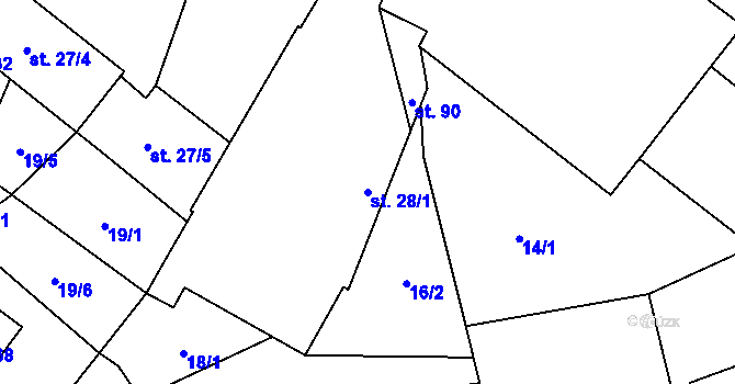 Parcela st. 28/1 v KÚ Dubné, Katastrální mapa