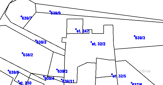 Parcela st. 32/2 v KÚ Dubné, Katastrální mapa