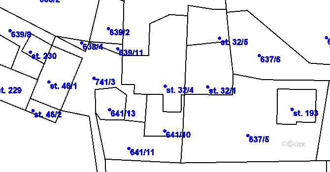 Parcela st. 32/4 v KÚ Dubné, Katastrální mapa