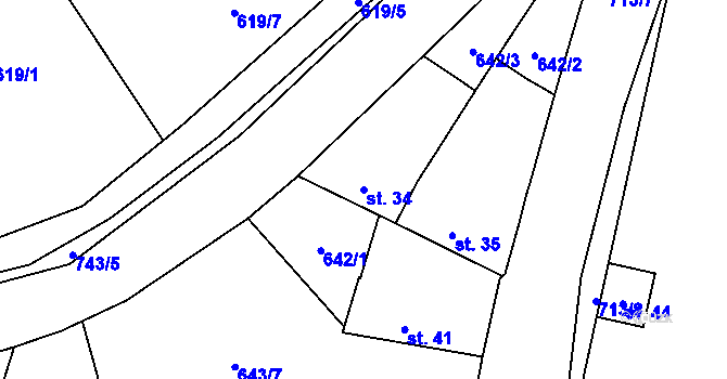 Parcela st. 34 v KÚ Dubné, Katastrální mapa