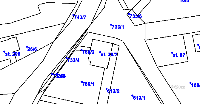 Parcela st. 39/2 v KÚ Dubné, Katastrální mapa