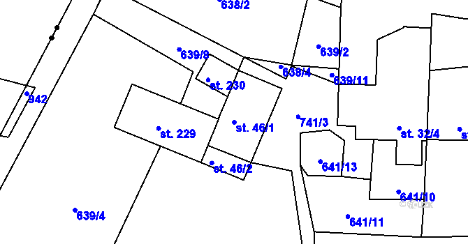 Parcela st. 46/1 v KÚ Dubné, Katastrální mapa