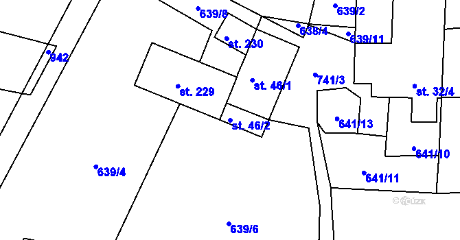 Parcela st. 46/2 v KÚ Dubné, Katastrální mapa