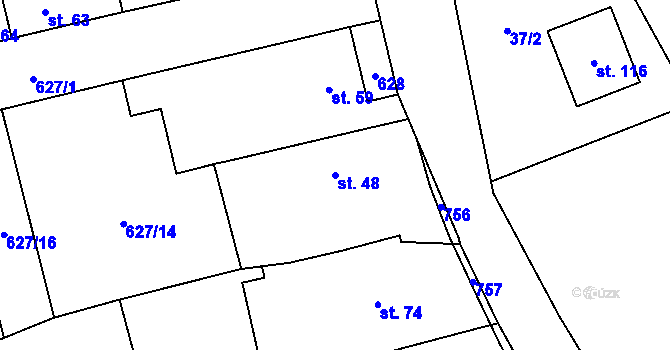 Parcela st. 48 v KÚ Dubné, Katastrální mapa