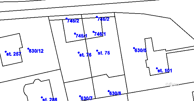 Parcela st. 75 v KÚ Dubné, Katastrální mapa