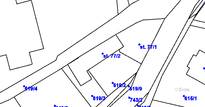 Parcela st. 77/2 v KÚ Dubné, Katastrální mapa