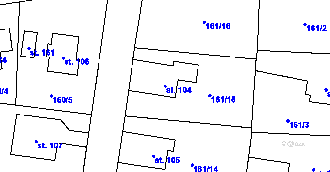Parcela st. 104 v KÚ Dubné, Katastrální mapa