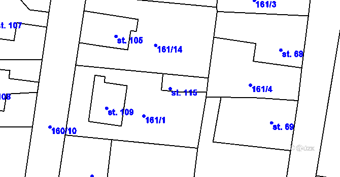 Parcela st. 115 v KÚ Dubné, Katastrální mapa