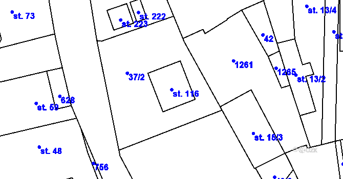 Parcela st. 116 v KÚ Dubné, Katastrální mapa
