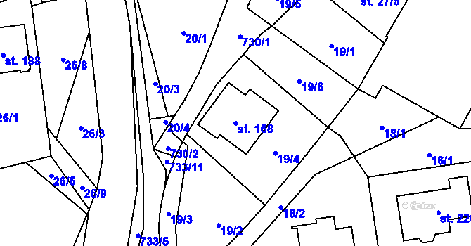 Parcela st. 168 v KÚ Dubné, Katastrální mapa