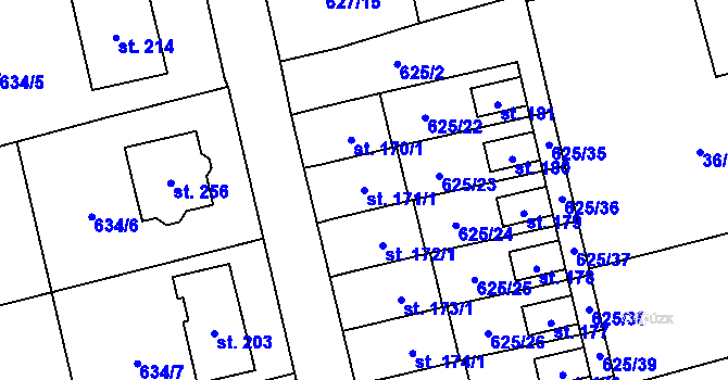 Parcela st. 171/1 v KÚ Dubné, Katastrální mapa