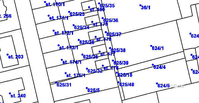 Parcela st. 177 v KÚ Dubné, Katastrální mapa