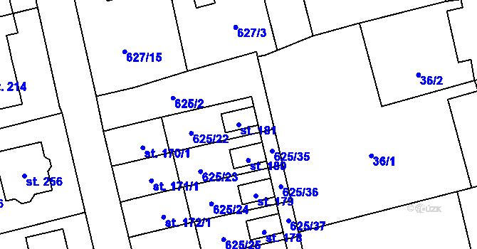 Parcela st. 181 v KÚ Dubné, Katastrální mapa