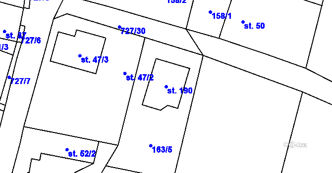Parcela st. 190 v KÚ Dubné, Katastrální mapa