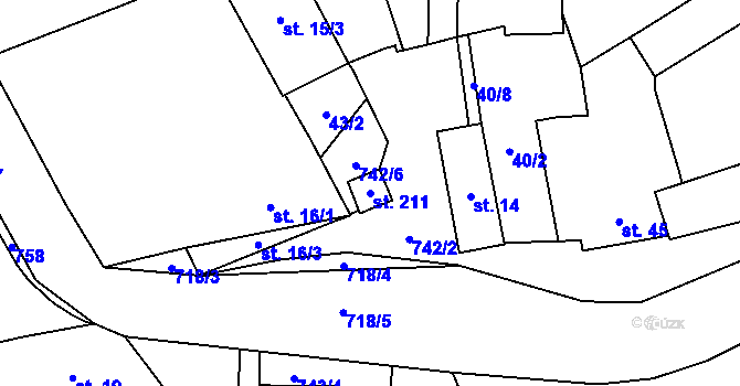 Parcela st. 211 v KÚ Dubné, Katastrální mapa