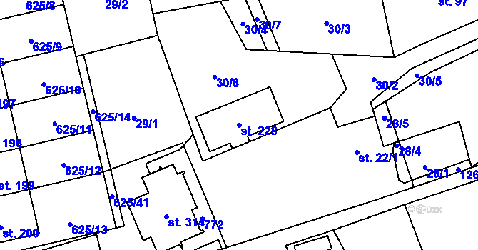 Parcela st. 228 v KÚ Dubné, Katastrální mapa