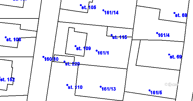 Parcela st. 161/1 v KÚ Dubné, Katastrální mapa