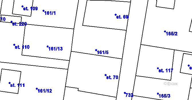 Parcela st. 161/5 v KÚ Dubné, Katastrální mapa