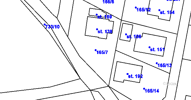Parcela st. 165/7 v KÚ Dubné, Katastrální mapa