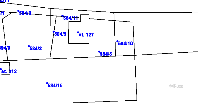 Parcela st. 584/3 v KÚ Dubné, Katastrální mapa