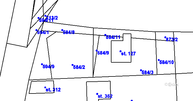 Parcela st. 584/9 v KÚ Dubné, Katastrální mapa