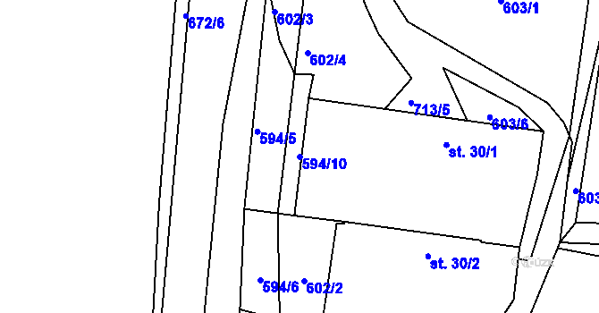 Parcela st. 594/10 v KÚ Dubné, Katastrální mapa