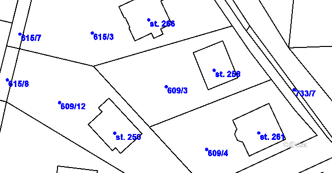 Parcela st. 609/3 v KÚ Dubné, Katastrální mapa