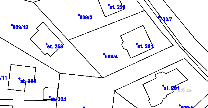 Parcela st. 609/4 v KÚ Dubné, Katastrální mapa