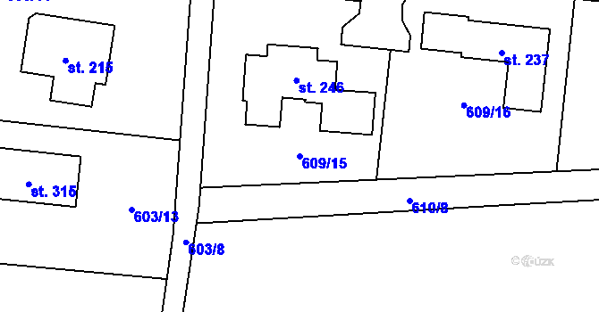 Parcela st. 609/15 v KÚ Dubné, Katastrální mapa