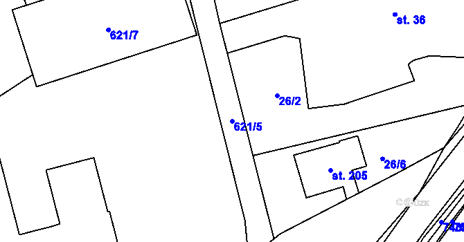 Parcela st. 621/5 v KÚ Dubné, Katastrální mapa