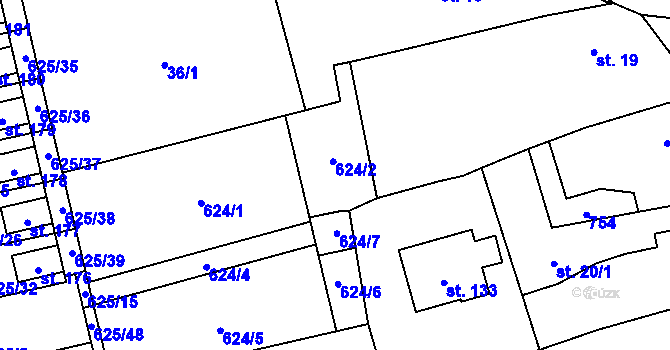 Parcela st. 624/2 v KÚ Dubné, Katastrální mapa