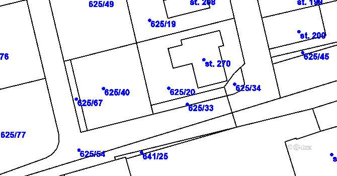 Parcela st. 625/20 v KÚ Dubné, Katastrální mapa