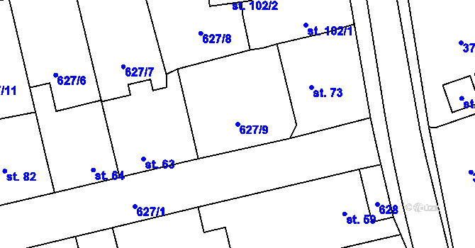 Parcela st. 627/9 v KÚ Dubné, Katastrální mapa