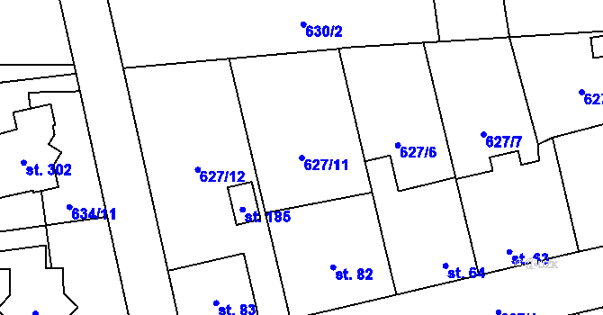 Parcela st. 627/11 v KÚ Dubné, Katastrální mapa
