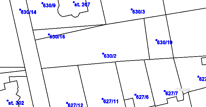Parcela st. 630/2 v KÚ Dubné, Katastrální mapa
