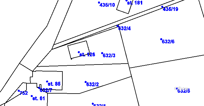 Parcela st. 632/3 v KÚ Dubné, Katastrální mapa