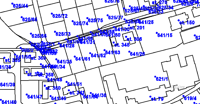 Parcela st. 641/1 v KÚ Dubné, Katastrální mapa