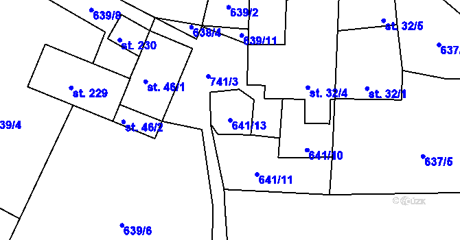 Parcela st. 641/13 v KÚ Dubné, Katastrální mapa