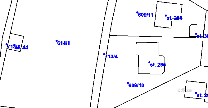 Parcela st. 713/4 v KÚ Dubné, Katastrální mapa