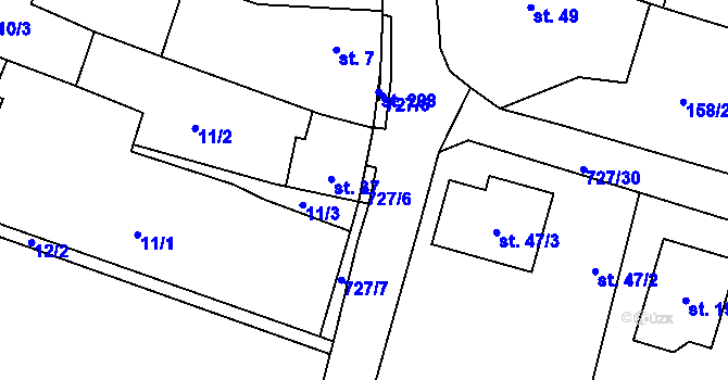 Parcela st. 727/6 v KÚ Dubné, Katastrální mapa