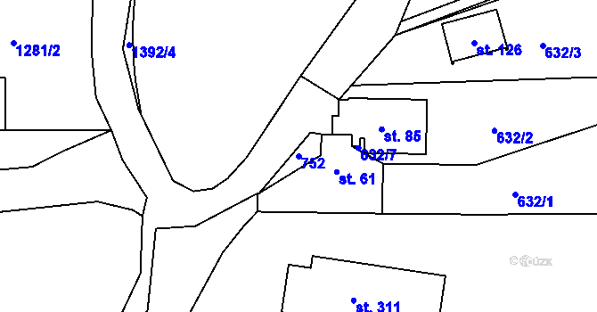 Parcela st. 752 v KÚ Dubné, Katastrální mapa