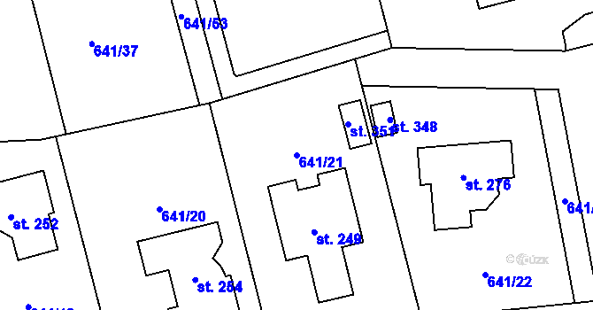Parcela st. 641/21 v KÚ Dubné, Katastrální mapa